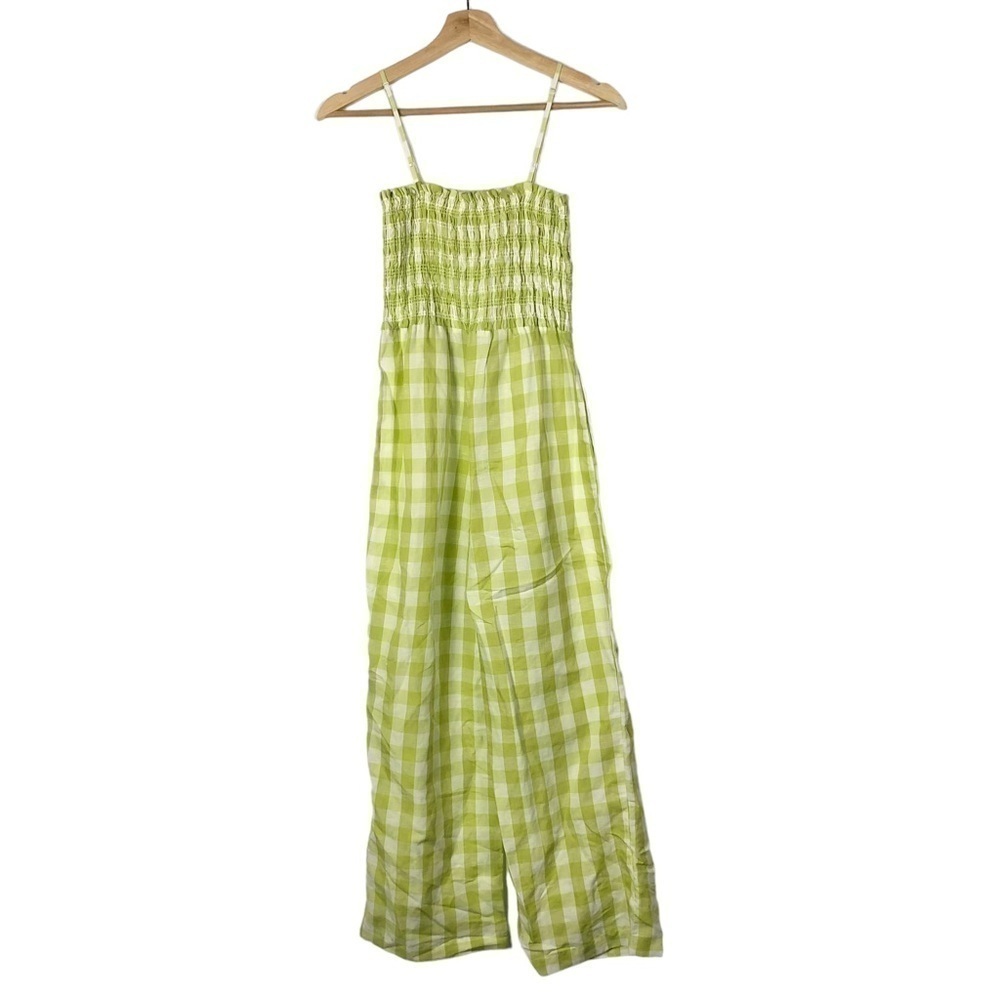 House of Harlow 1960 Lime Green Gingham Plaid Wide Leg Jumpsuit XS